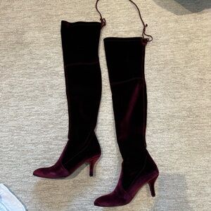 Stuart Weitzman Tiemodel Womens Stretch Suede Over the Knee Burgundy Size 7